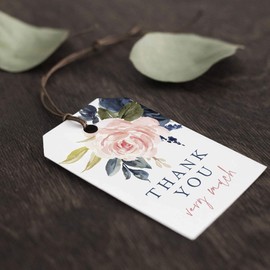 Bliss Collections Gift Tags, Thank You Tags, Seasonal Favors, Parties, and Celebrations Gift Tag 2.5"x2.5", 50 Pack (Navy Floral)