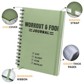 Nextnoid Hardcover Fitness & Food Journal - Workout & Meal Planner Notebook for Men & Women - A5 Sturdy Food Log Journal to Track Diet, Gym & Home Workouts - Green