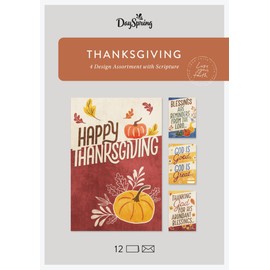 DaySpring - Happy Thanksgiving - 4 Design Assortment With Scripture - 12 Thanksgiving Boxed Cards and Envelopes (U1616)