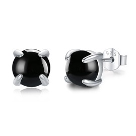 Black Onyx Earrings 925 Sterling Silver 6mm Round Black Onyx Stud Earrings for Women Hypoallergenic Small Stud Earring Jewelry Gifts, Sterling Silver, Onyx