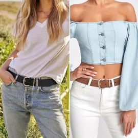 JASGOOD 3 Pack Women Leather Belts for Jeans Pants Gold Buckle Casual Waist Dresses Belts for Ladies(Black+Brown+Beige，Gold Buckle)