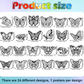 Motipuns 24 Pcs Butterflies Velvet Coloring Fuzzy Color Your Own Velvet Butterflies DIY Posters for Crafts and Arts Family Craft Project Party Accessories and Activities(Classic Style)
