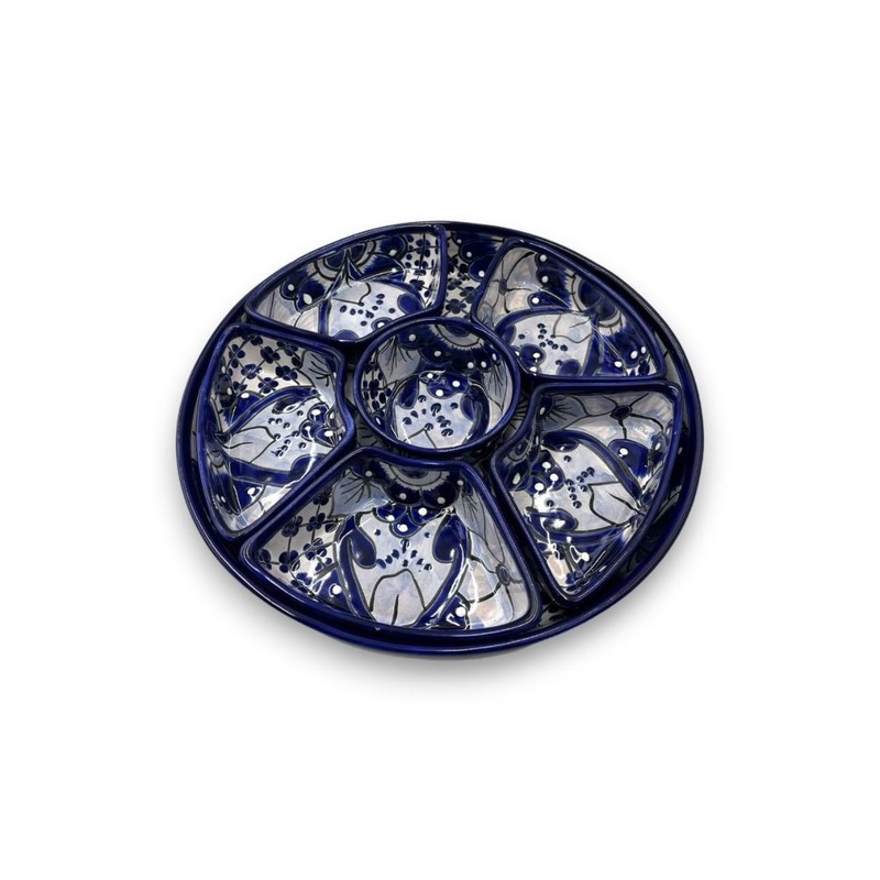 Handmade Talavera Mexican Pottery - Blue and White 7-Piece Appetizer