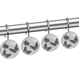 Beautiful Black Butterfly Insect Decorative Shower Curtain Hooks Rings Set of 12 Hooks for Shower Curtain Rustproof Curtain Rings for Bathroom