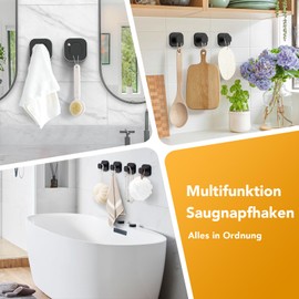 homeasy Pack of 2 Suction Cup Hooks Extra Strong Suction Cup Hooks Square Vacuum Suction Cups with Hooks Towel Holder Suction Cup Hook No Drilling for Kitchen Bathroom Office Black