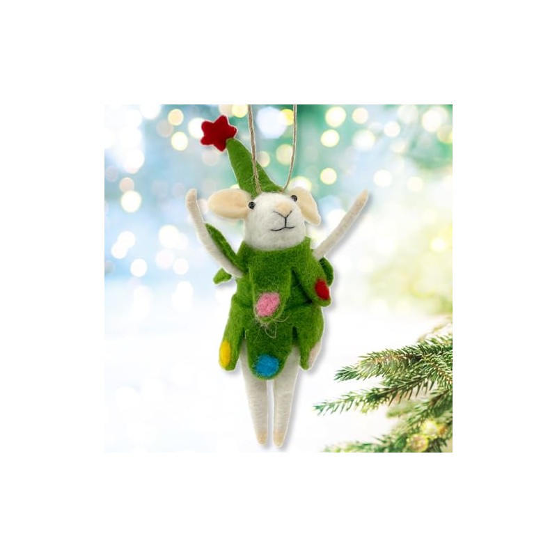 White Mouse Christmas Tree Ornament - Wool Party Mouse Dressed