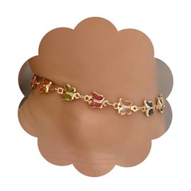 Snuhlzvm Luxurious 18K Gold-Plated Anklets With Colorful Crystals, Elegant Layering Design, Light And Shiny, a Fashionable Jewelry Gift For Women, 9inches, Brass, Cubic Zirconia