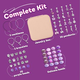 Charm Bracelet Making Kit with Beads, Pendant Charms, Bracelets, and Necklace for DIY Craft Gifts for Teen Girls Age 8-12, with a Unicorn Gift Box and Storage Bag