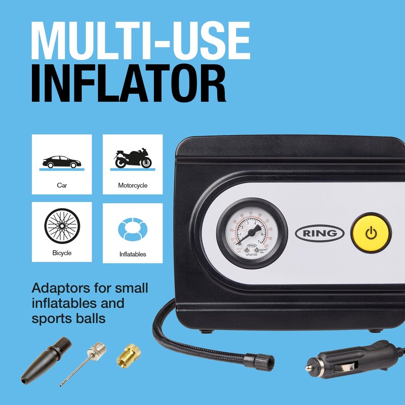 Ring TYREINFLATE 10 Analogue Tyre Inflator with Three Adaptors -