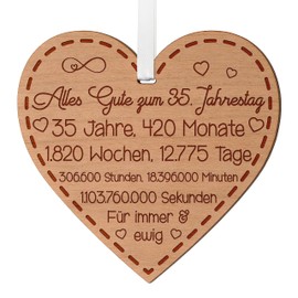 35. Jahrestag Geschenk für Paare 35. Hochzeitstag Geschenke für ihn und sie Jubiläumsgeschenk für Ehemann 35 Jahre Jubiläum Holzherz zum Aufhängen mit Gravur Erinnerung für Ehefrau