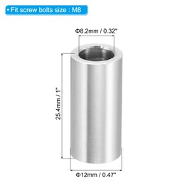 PATIKIL M8 Aluminum Spacers, 10 Pcs Metal Spacer Aluminum 8.2mm ID x 12mm OD x 25.4mm L Aluminum Spacer Screw Standoff Round for 5/16" or M8 Screw Bolts