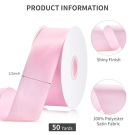1-1/2" Pink Satin Ribbon, 50 Yards Ribbon for Gift Wrapping, Fabric Ribbons for Flower Bouquet Bridal Wedding Party Decoration Crafts Bow Making, Present Wrapping Ribbons for Every Holiday