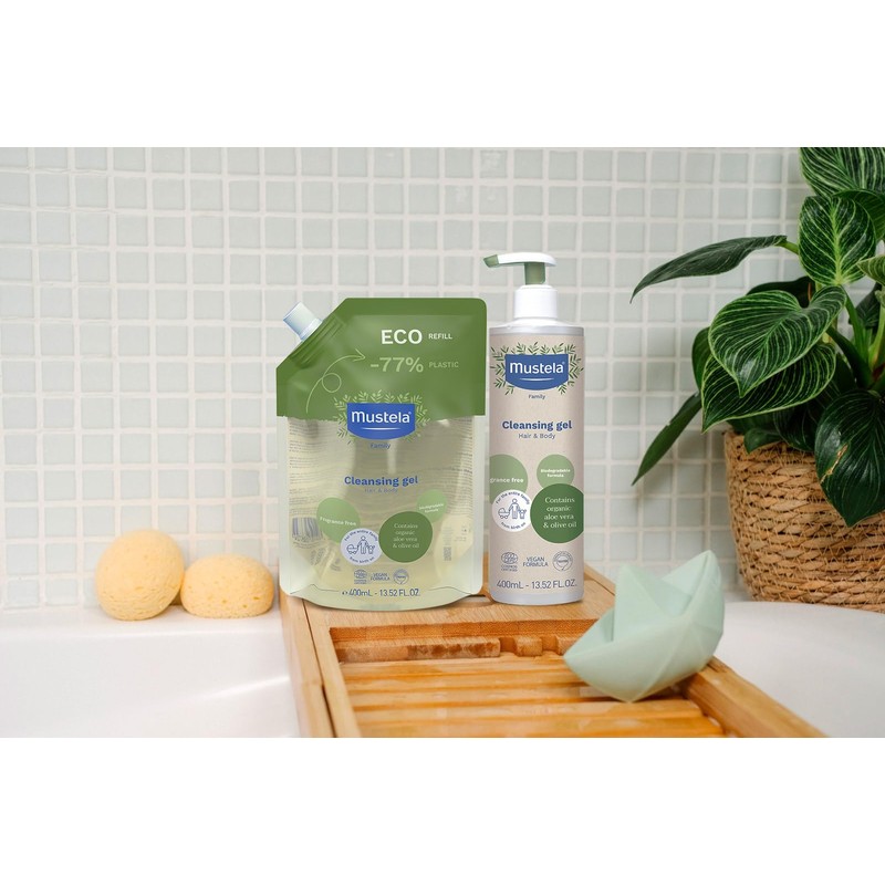 Mustela Bio Orgánico, Gel de Baño Cara-Cuerpo, Refill, 400ml