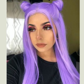 Purple Glueless Lace Front Wigs Pre-Plucked Wig Synthetic Wigs for Women Long Straight Lilac Purple Lace Wig Lavender Synthetic Heat Resistant Fiber Hair Cosplay Drag Queen Wig 24inch