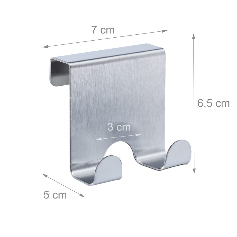 Relaxdays Door Set of 4, Stainless Steel, Double Hooks, for