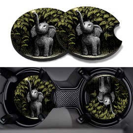 GooodiderX Car Cup Coasters,2 Pack Car Coaster,2.75inch Anti Slip and Absorbent Cars Coasters for Cup Holders,Neopren Accessories for Women,Cute Decor for Women (Baby Elephant)