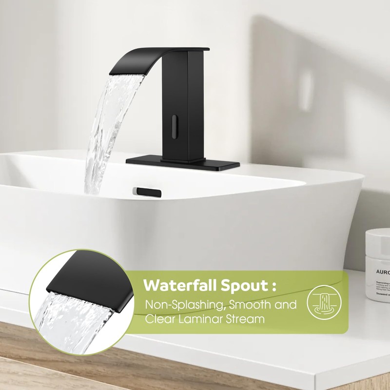 ZHIXINGKX Automatic Motion Sensor Faucet with Waterfall Spout,Stainless Steel Sink