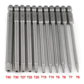 JTENG 11 Piece Torx Screwdriver Set Torx Bit Set Long T6-T40 100 mm Hex Shank 1/4 Inch Magnetic Star Head Hexagonal Screwdriver Set Electric Screwdriver Bit