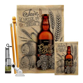 Breeze Decor Craft Beer Burlap Garden House Flag Kit Beverages Happy Hour Game Pong Party Ale Lager Decoration Banner Small Yard Gift Double-Sided, Made in USA