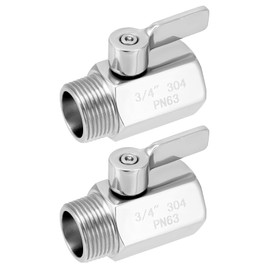 QWORK 2 Pack 3/4" Garden Hose Shut Off Valve, 304 Stainless Steel Inline Valve, Mini Ball Valve Shut-Off Valve, Female x Male NPT Thread Pipe Fitting