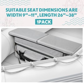 Dansydaisy 35 x 14 Inch Dinghy Boat Seat Cushion and Underseat Storage Bag with Pockets Grey Thick Sponge Seat Bench Cushion for Inflatable Boat Water Resistant Outdoor