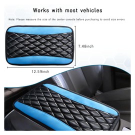 Dickno Car Center Console Cushion Pad, Universal Leather Waterproof Armrest Seat Box Cover, Comfortable Auto Armrest Cover Protector, Car Interior Decor Accessories for Most Vehicles (Black & Blue)