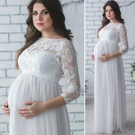 Loalirando Elegant Women's Maternity Dress Maxi Lace Dress Party Pregnancy Maternity Photography Dress, White
