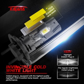 Katana Upgraded H7 Bulbs, 18000LM 6500K Xenon White Super Bright with Cooling Fan, Front Light Bulb Fog Light, Pack of 2