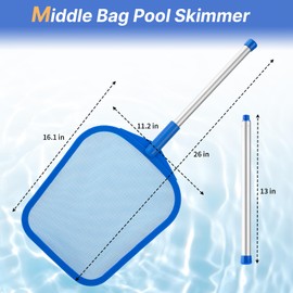 Tavaleu Pool Skimmer, Hot Tub Skimmer Spa Net with Pole, 26'', Ultra Fine Mesh Skimmer Rake, Swimming Pool Leaf Skimmer Net with Aluminum Pole, Spa Hot Tub Skimmer for Fast Cleaning, Leaves, Debris