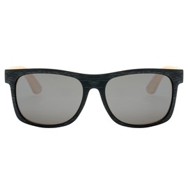 Piranha Eyewear Booker Classic Square Black Frame Bamboo Sunglasses with Smoke Lens