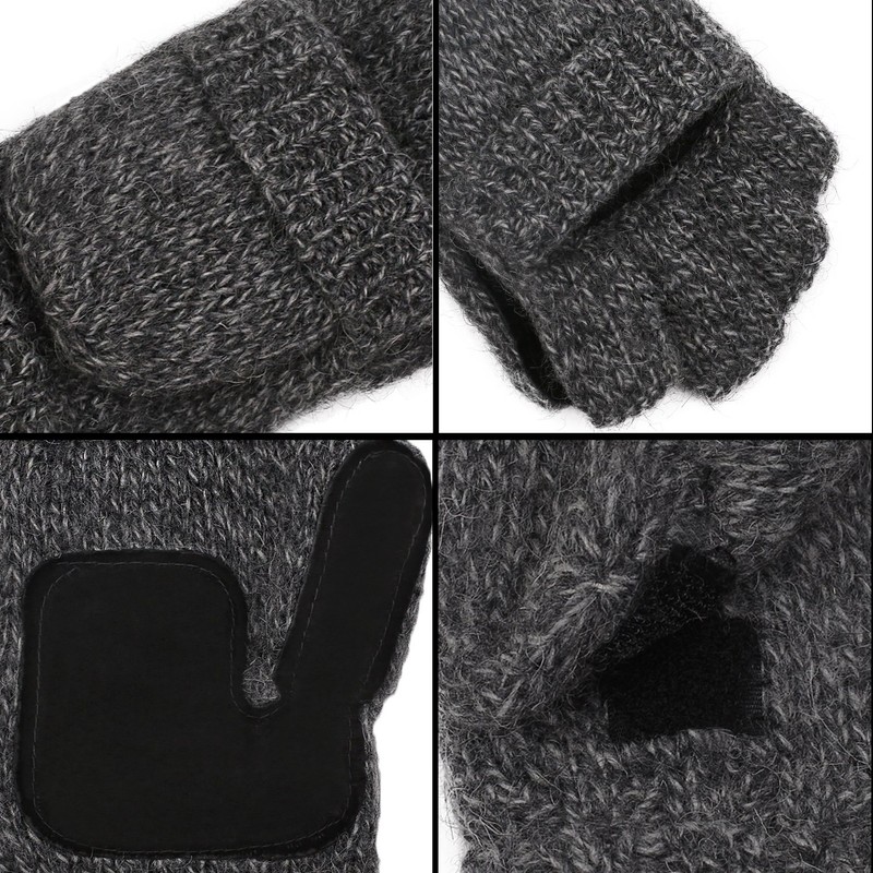 ViGrace Winter Knitted Convertible Fingerless Gloves Wool Mittens Warm Mitten
