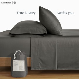 Lane Linen Black Sheets King Size Set - 4 PCs, 600 TC King Size Sheets Set - 100% Cotton Sheets King Size - Ultra Soft Black Bed Sheets Set - Luxury Sateen Weave King Sheets Deep Pocket Set - Charcoal
