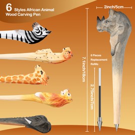 6 Pcs Wood Carved Animal Pen Back to School Gift Wooden Animal Pens Set Lion Leopard Giraffe Elephant Rhino Novelty Fun Pen Giraffe Office Supplies Writing Pen Cute Stationery
