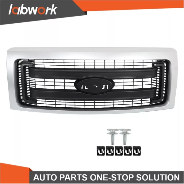 Labwork Front Bumper Upper Grille For 2009-2014 Ford F150 Silvery+Black