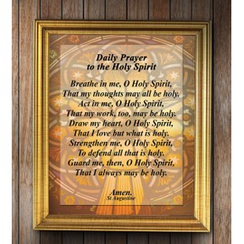 St. Augustine-"Daily Prayer to the Holy Spirit”-Christian Wall Art-8x10" Inspirational Scripture Print-Ready to Frame. Vintage Typographic w/Stained Glass Design. Perfect Home-Office-Church Décor!