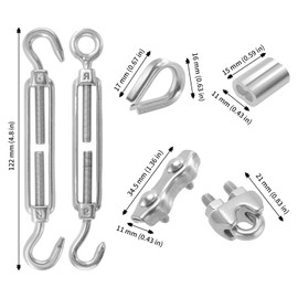 CHUENKUK 30 Piece Wire Tensioner Set with Turnbuckle M5, Wire Rope Clamp, Cable Thimble and Press Clamp, Rope Tensioner Set Stainless Steel