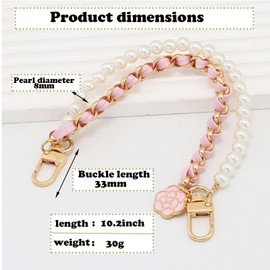 3 Pieces Bag Extension Chain Pearl Wallet Double Chain,Pearl Wallet Double Chain Metal Bag Extension Strap PU Leather Handle Replacement for Handbags Coffee Pink White Black 3 Color Options