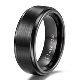 TRUMIUM 8mm Tungsten Carbide Wedding Rings Men Women Black Brushed Engraved I Love You Comfort Fit Size 10.5