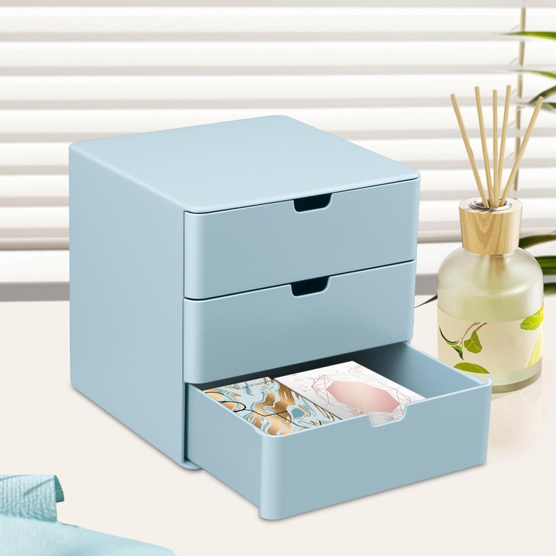 Dalanpa 3-Drawer Vanity Organizer, Compact Storage Organization Drawers Blue