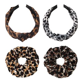 2 Pieces Leopard Print Headbands, 2 Pieces Leopard Print Hair Ties, Fashionable Headbands, Comfortable Non-Slip Headbands, Cross Knotted Headbands, Wide Headbands For Women
