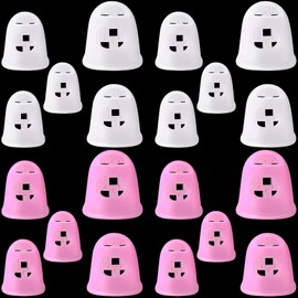 ANCIRS 20 Pcs Rubber Finger Tips, 5 Sizes Guitar Fingertip Protector Pads, Thimble Finger Tips Cover, Breathable Thimble Finger Grips for Sorting Paper, Money Counting, Hand Sewing (Pink, White)