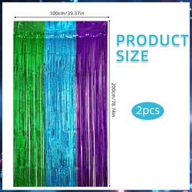2 Pack Video Game Foil Fringe Curtains Backdrop Birthday Party Decorations, 3.28 x 6.56 Ft Purple Blue Green Foil Tinsel Streamer Photo Booth Props for Boys Gaming Birthday Party Decor Supplies Favors
