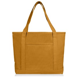 Dalix 20" Solid Color Cotton Canvas Shopping Tote Bag in Butterscotch