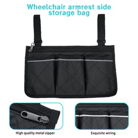 Silvotek Multifunctional Wheelchair Side Storage Bag - Convenient Walker Bag 4 Separate Pockets Electric Wheelchairs Side Storage Bag with Reflective Strips Can Store Most Items
