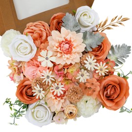 Floweroyal Artificial Flowers Combo Champagne Flowers Mix Silk Flowers Dahlia Roses with Stems for DIY Wedding Bridal Bouquets, Baby Shower, Floral Arrangement, Table Centerpieces, Home Decorations.