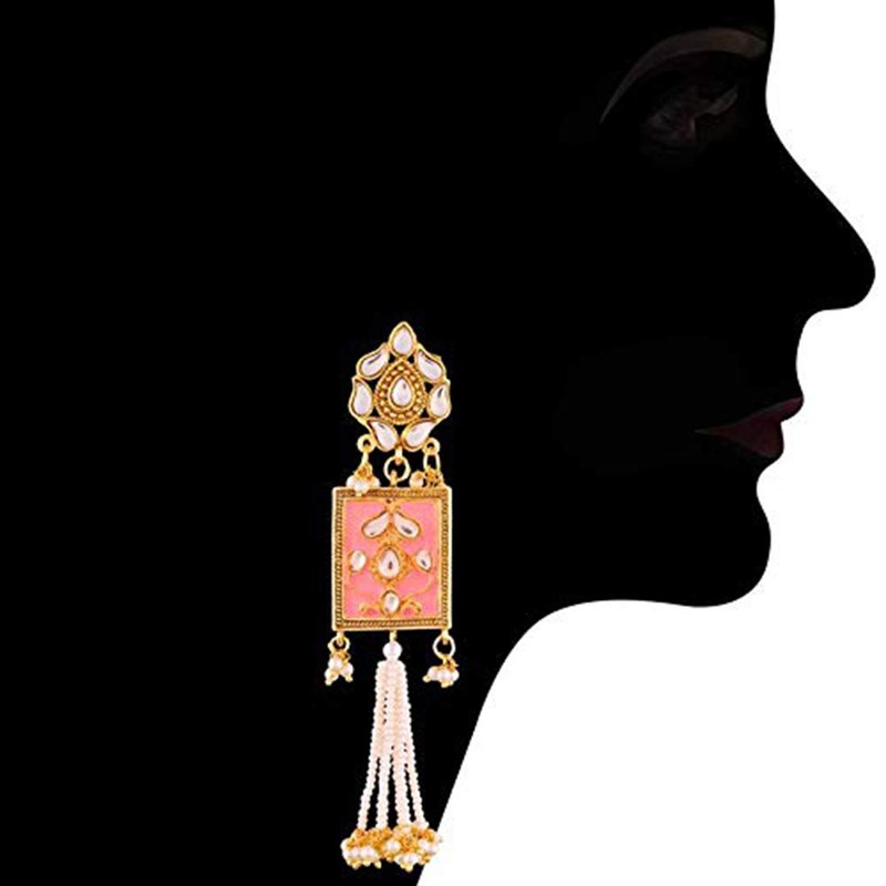Aheli Indian Traditional Enamel Faux Pearl Strand Collar Aretes Bollywood