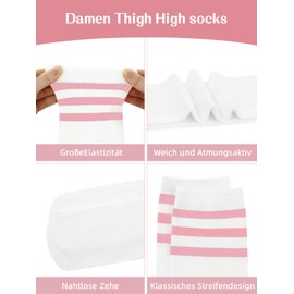 Durio Overknees Stockings Women's Winter High Socks Women's Overknees Socks Warm Long Socks Thermal Long Stockings Women's Knee Socks, White with black stripes