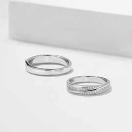 Meissa Promise Rings for Women & Men 925 Sterling Silver Wedding Bands Handmade Matching Engagement Rings Cubic Zirconia Silver Couple Rings, Men T1/2