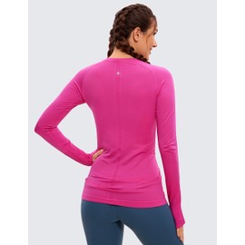 CRZ YOGA Women's Seamless Athletic Long Sleeves Sports Running Shirt Breathable Gym Workout Top Hibiscus Purple X-Small