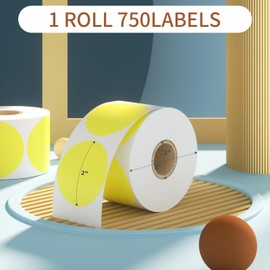CLASSY Circle thermal sticker labels, 2" thermal stickers, Multi-Purpose Round Direct Thermal Labels for Name Tag, Small Business Labeling, Inventory and Color Coding, 750 Labels/1 Roll,Yellow